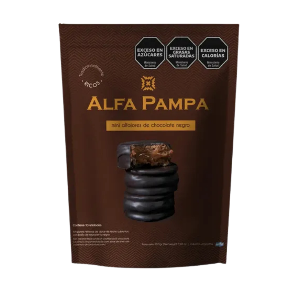 Mini Alfajor Chocolate Negro Alfa Pampa x10 de 32gr