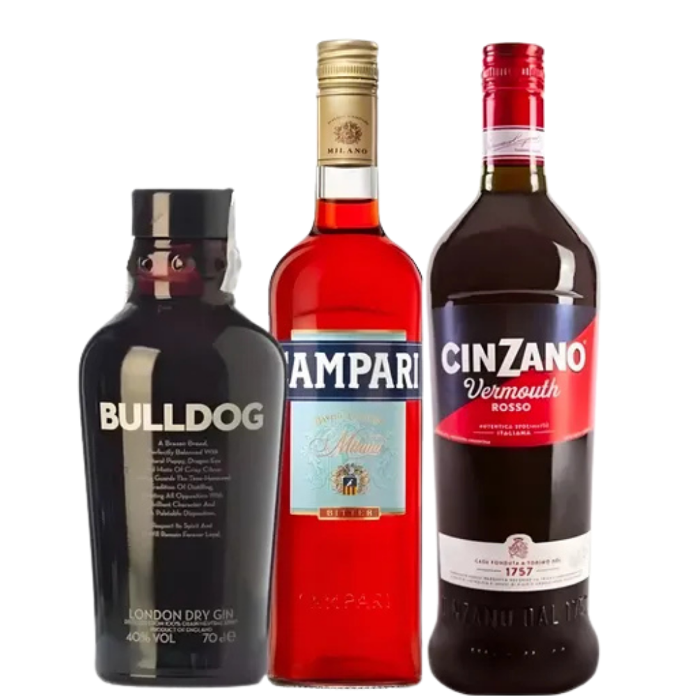 Kit Negroni (Caja con Bulldog 700 ml + Campari 750 ml + Cinzano Rosso 1 lt.)
