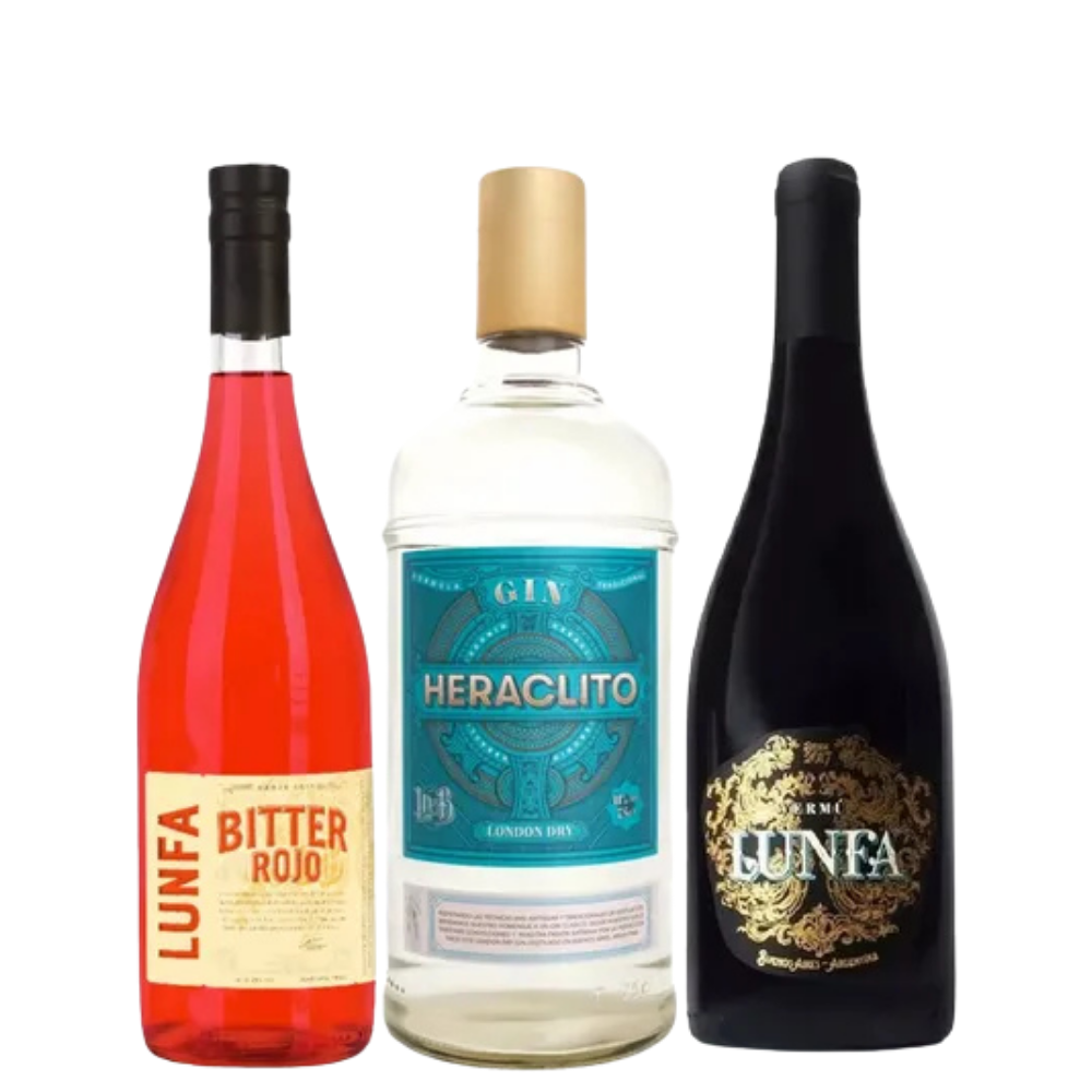 Kit Negroni Argentino (Heraclito London Dry + Lunfa Bitter Rojo + Lunfa Rosso) - 750 ml