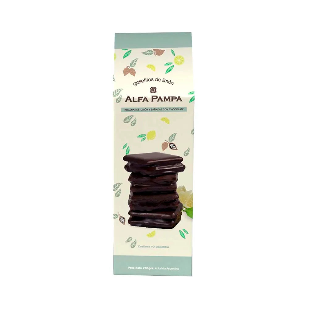 Galletitas de Limón Rellenas Mousse de Limón con Baño Negro Alfa Pampa x10 de 27gr