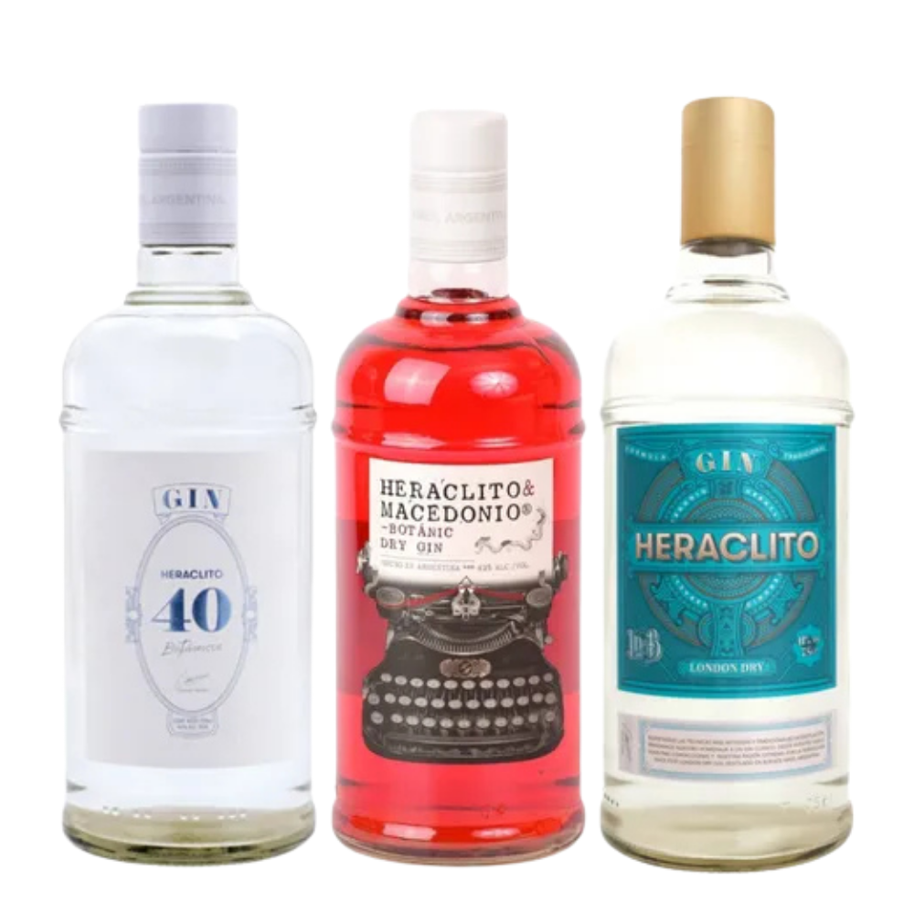 Heraclito Edición Especial x 3 u. (Heraclito London Dry 750 ml - Heraclito 40 Botanicos 750 ml - Heraclito & Macedonio Botanic Dry 750 ml)