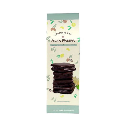 Galletitas de Limón Rellenas Mousse de Limón con Baño Negro Alfa Pampa x10 de 27gr